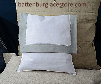 Envelope Pillow. 12 inches. Whtie with HIGH RISE GRAY border